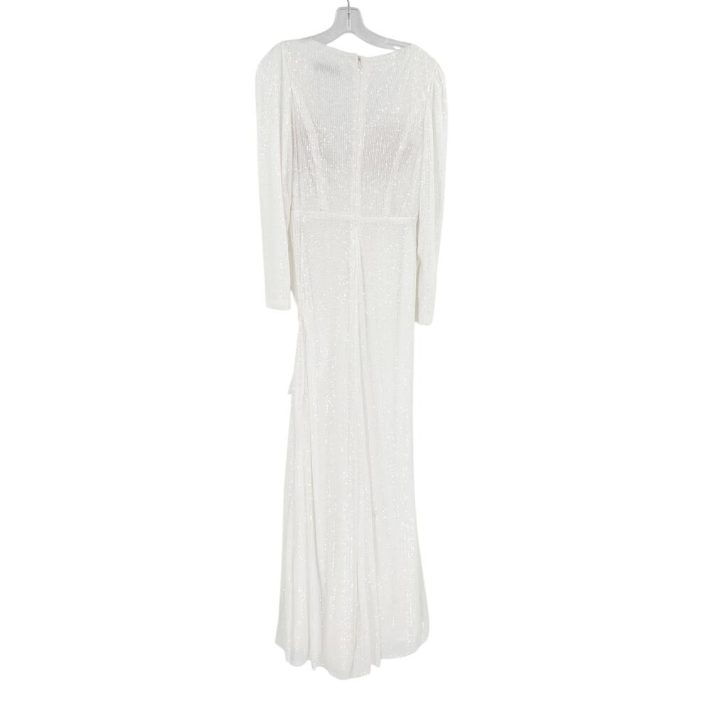 MAC DUGGAL Dress Size 6 Evening Gown Sequin Long Sleeve NEW White V Neck - Picture 5 of 9